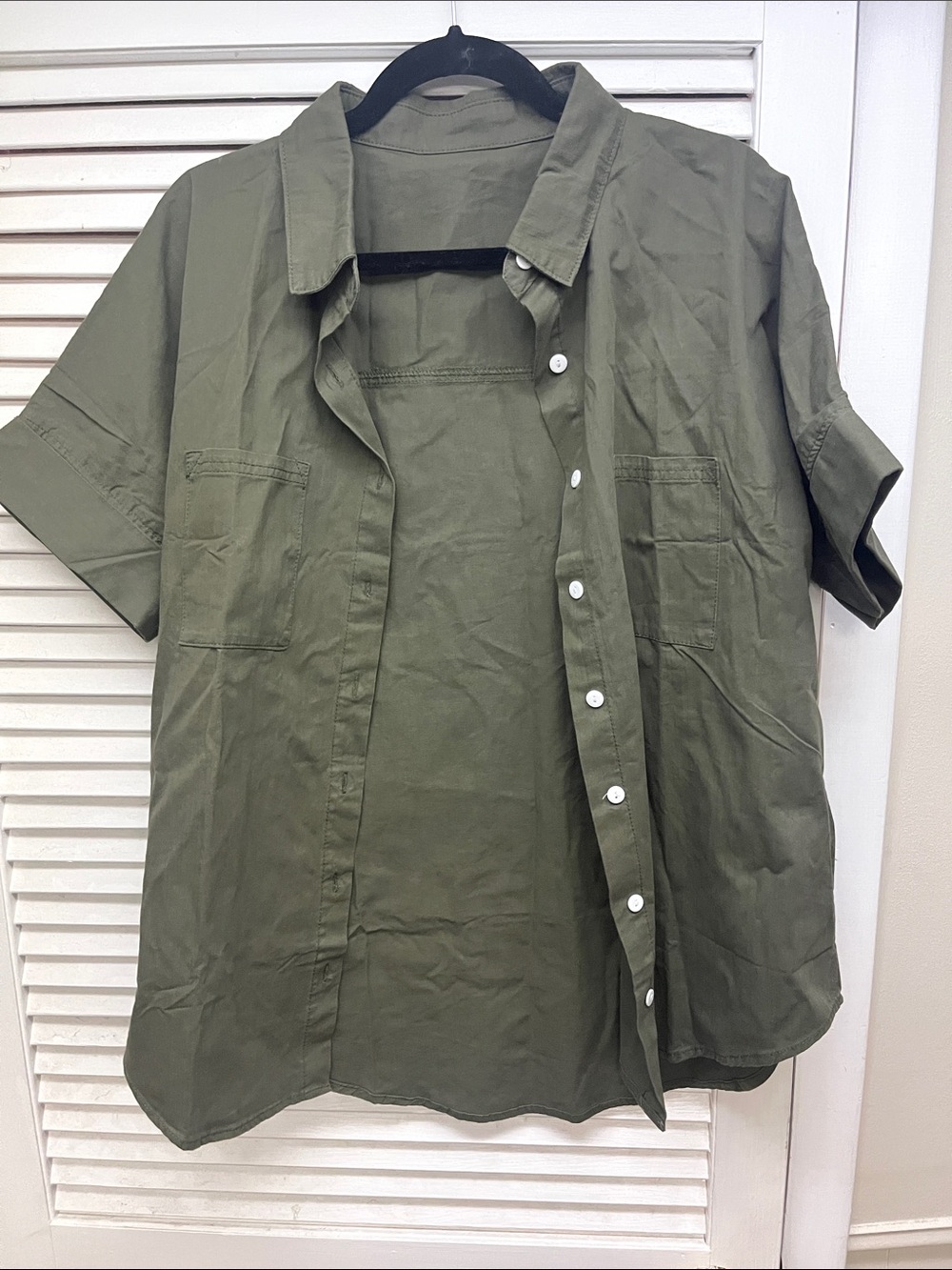 Olive Green Short Sleeve Utility Button-Up Shirt